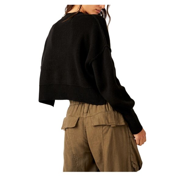 NEW FREE PEOPLE Easy Street Cropped Sweater in black 1225 3t0 - Picture 10 of 15